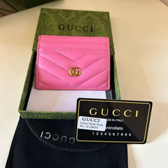 GUCCI Calfskin Matelassé GG Marmont Card Holder Dark Pink