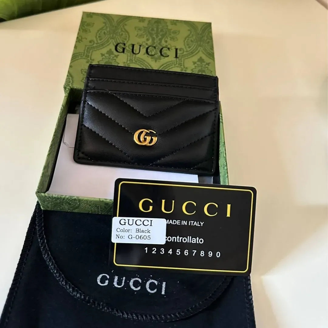 GUCCI Calfskin Matelassé GG Marmont Card Holder Black