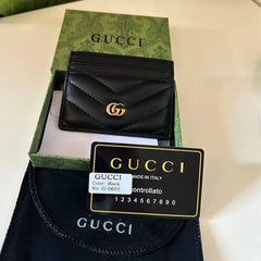 GUCCI Calfskin Matelassé GG Marmont Card Holder Black
