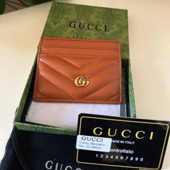 GUCCI Calfskin Matelassé GG Marmont Card Holder Brown