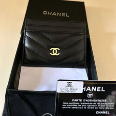 Chanel Lambskin Camellia Embossed Card Holder Black