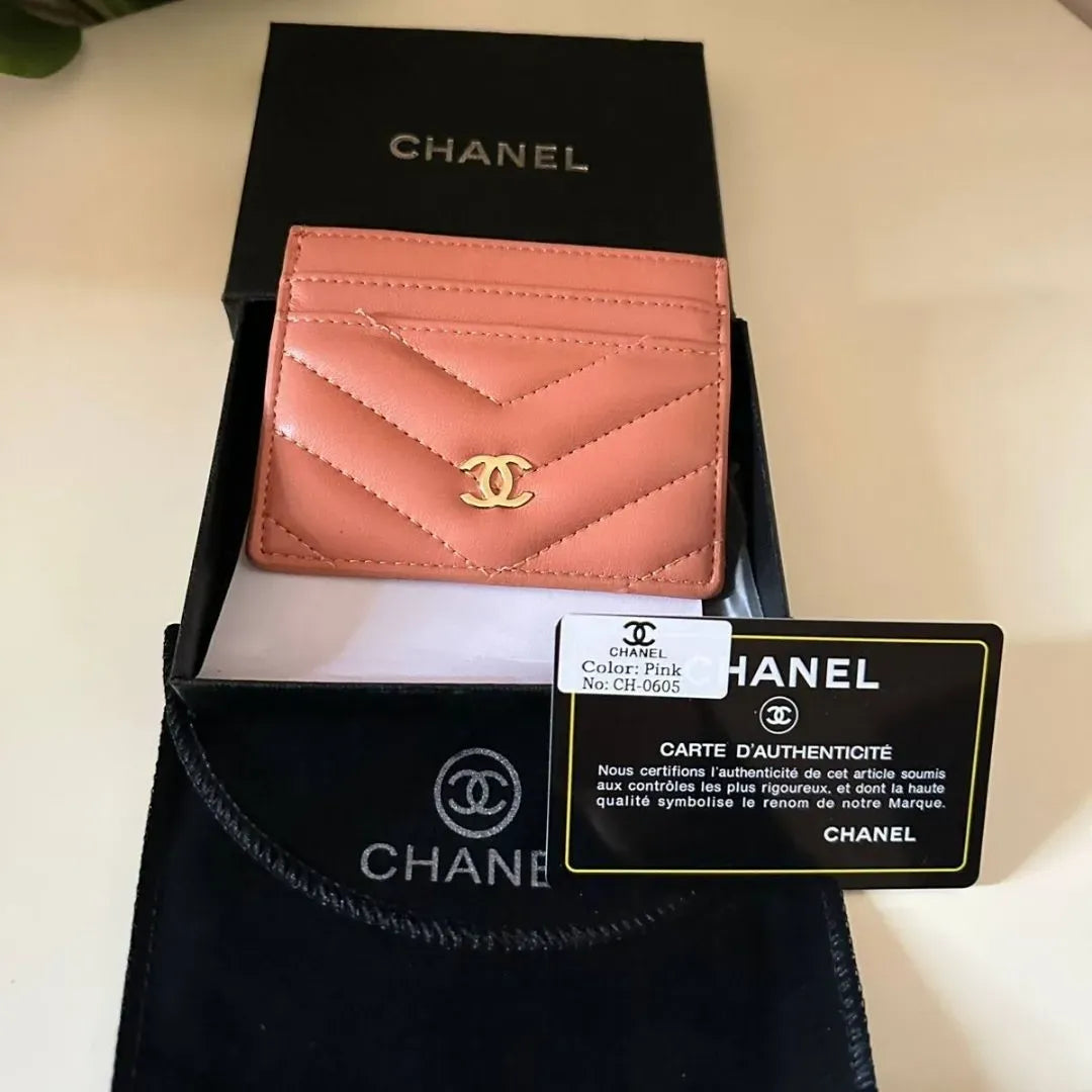 Chanel Lambskin Camellia Embossed Card Holder Pink