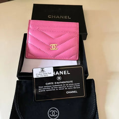 Chanel Lambskin Camellia Embossed Card Holder Dark Pink