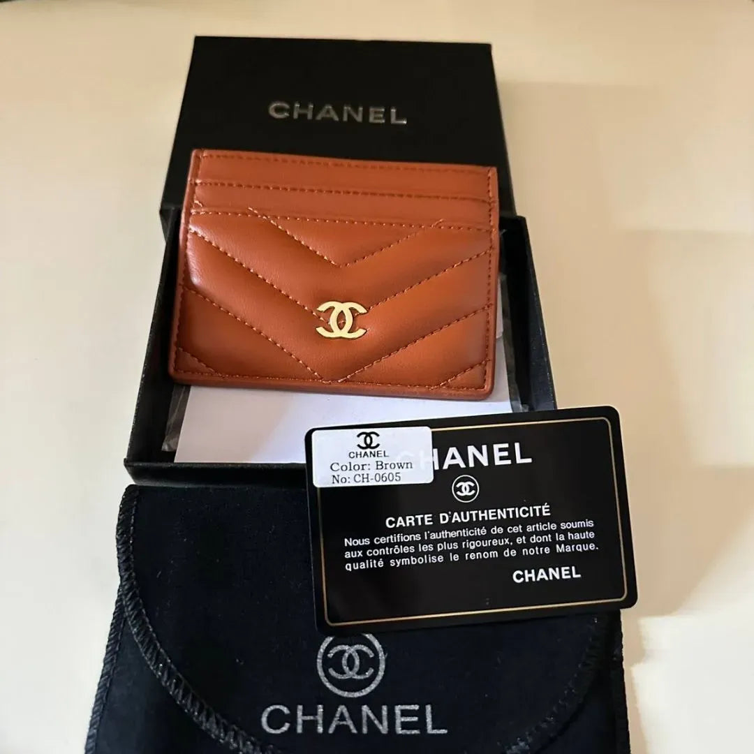 Chanel Lambskin Camellia Embossed Card Holder Brown