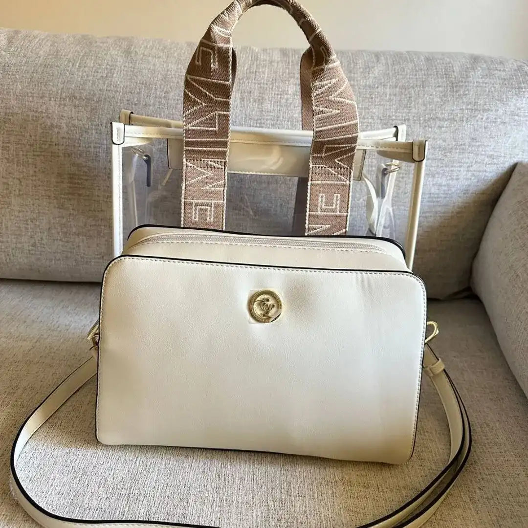 Emily Loran Pastel Duo Clear Transparent Tote with Crossbody Bag