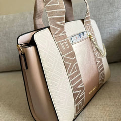 Emily Loran Pastel City Tote Bag with Front Pocket Pouch -Rose Gold