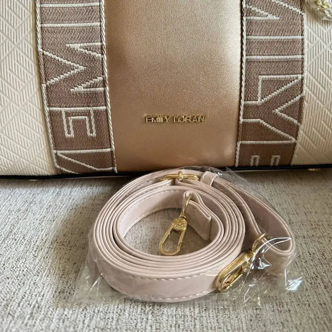 Emily Loran Pastel City Tote Bag with Front Pocket Pouch -Rose Gold