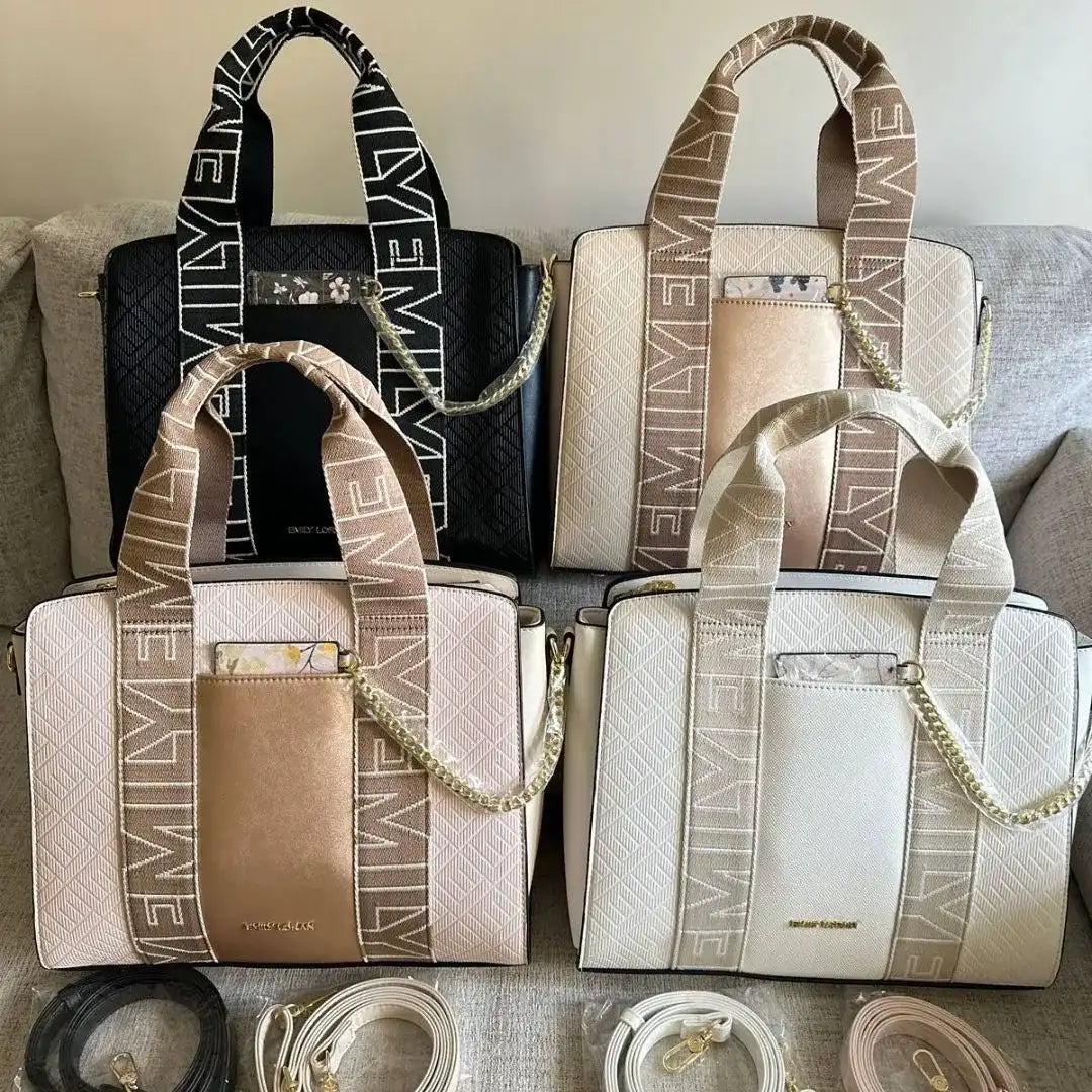 Emily Loran Pastel City Tote Bag with Front Pocket Pouch - Gold