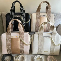 Emily Loran Pastel City Tote Bag with Front Pocket Pouch - Gold