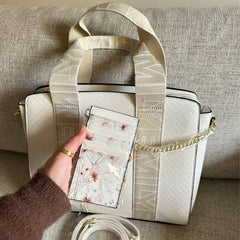 Emily Loran Pastel City Tote Bag with Front Pocket Pouch - Beige