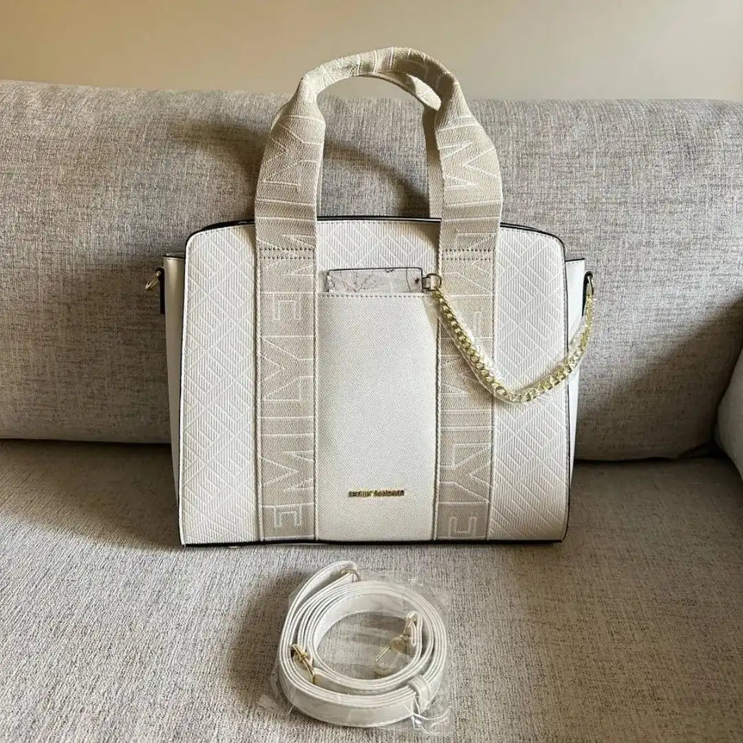 Emily Loran Pastel City Tote Bag with Front Pocket Pouch - Beige