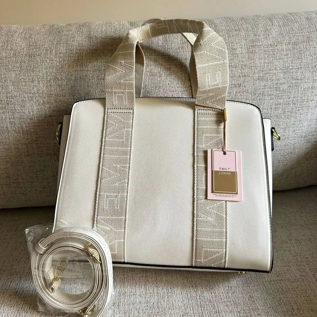 Emily Loran Pastel City Tote Bag with Front Pocket Pouch - Beige