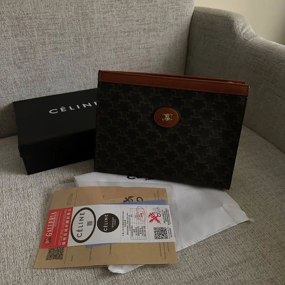 Celine Triomphe canvas PVC & leather Pouch Brown