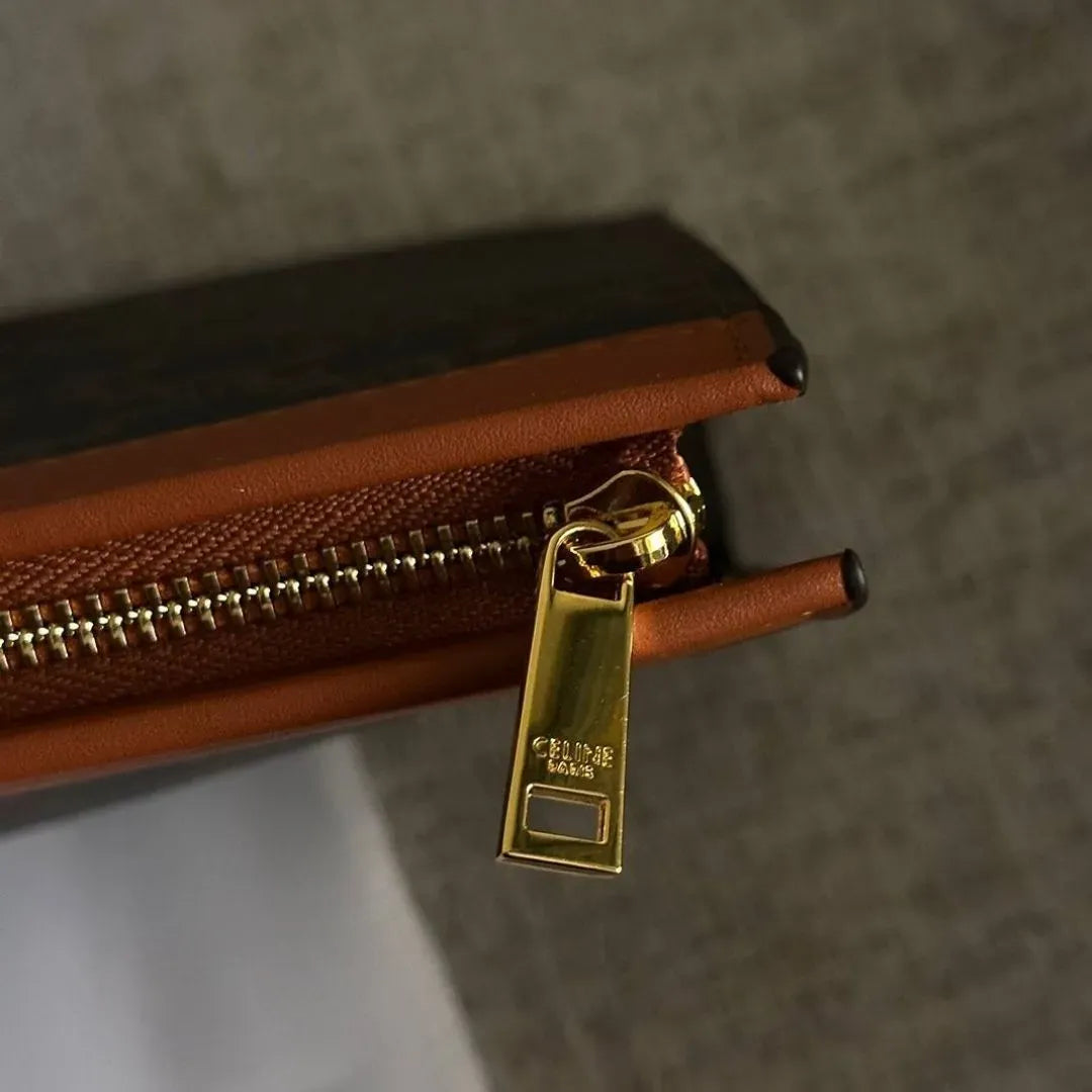Celine Triomphe canvas PVC & leather Pouch Brown