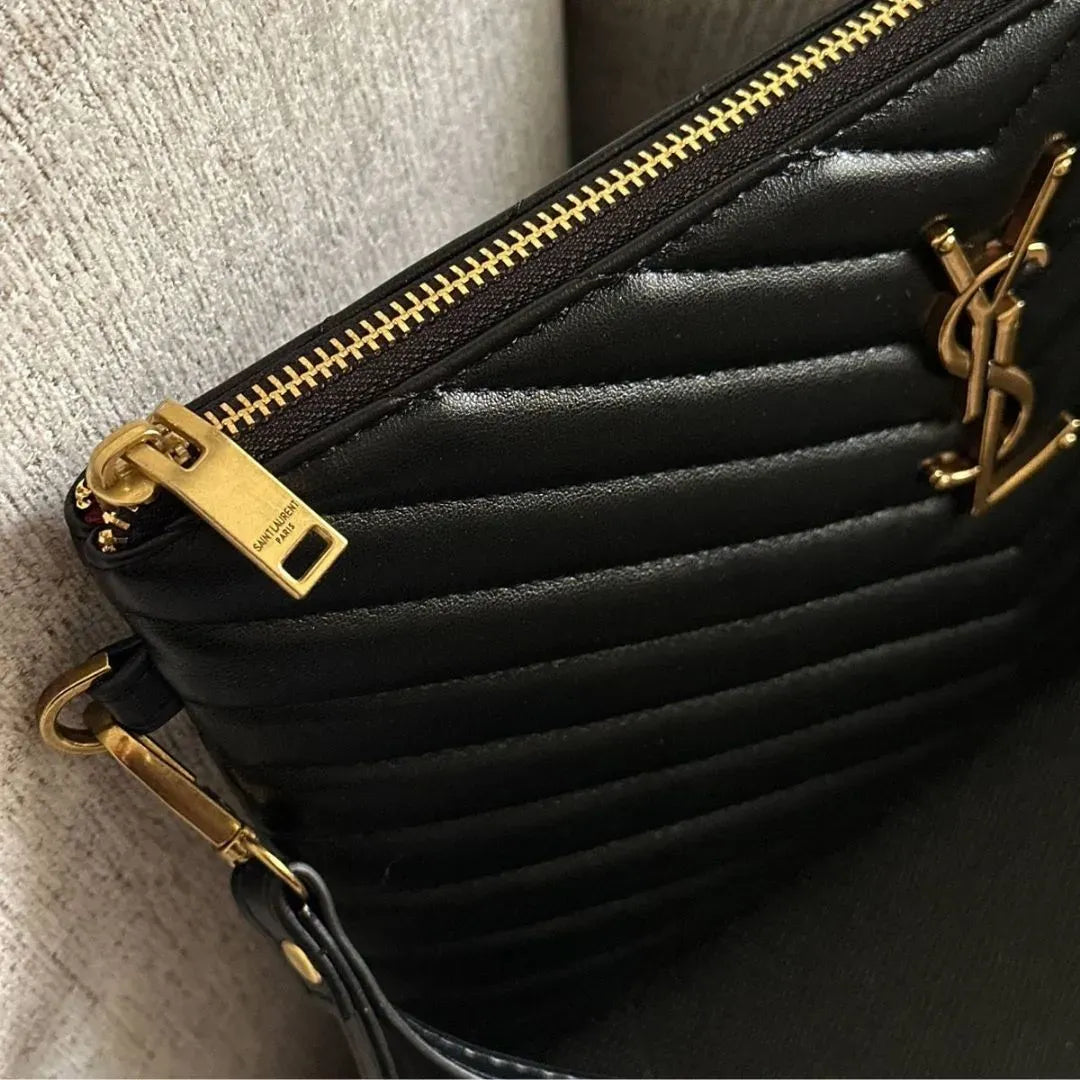 Saint Laurent Black Pouch in Matelassé Leather