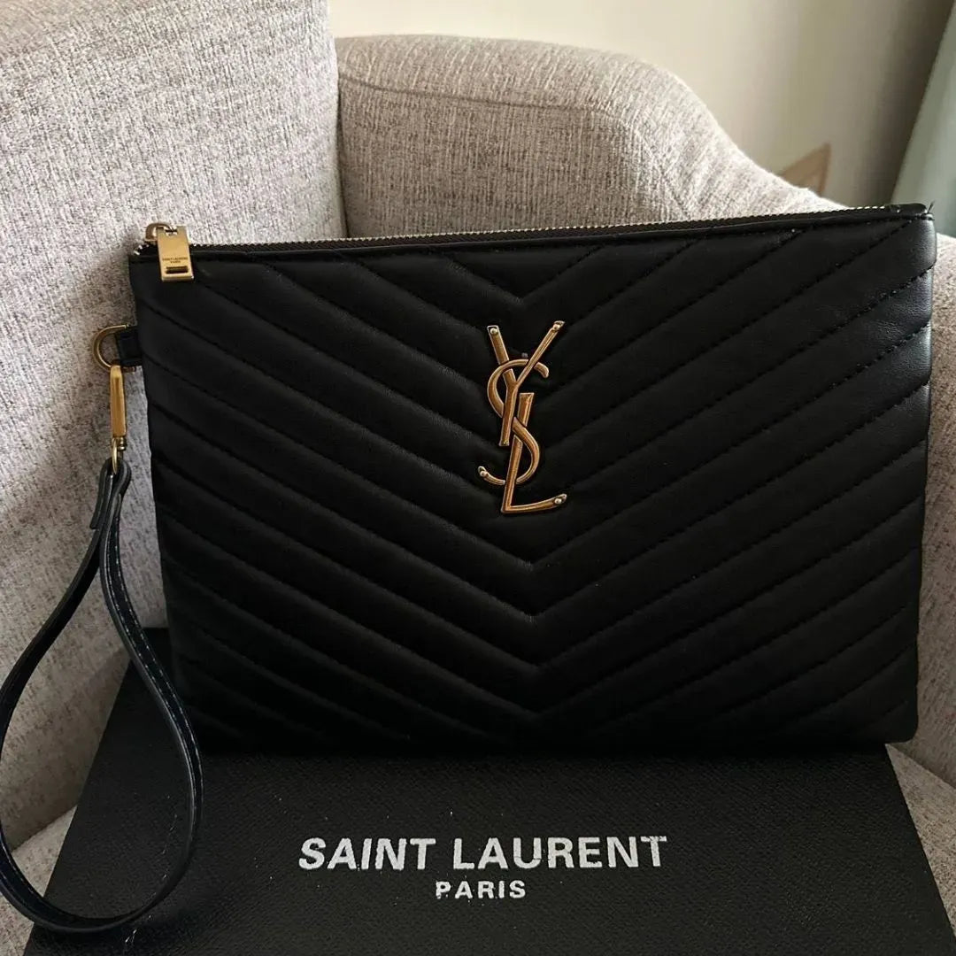 Saint Laurent Black Pouch in Matelassé Leather