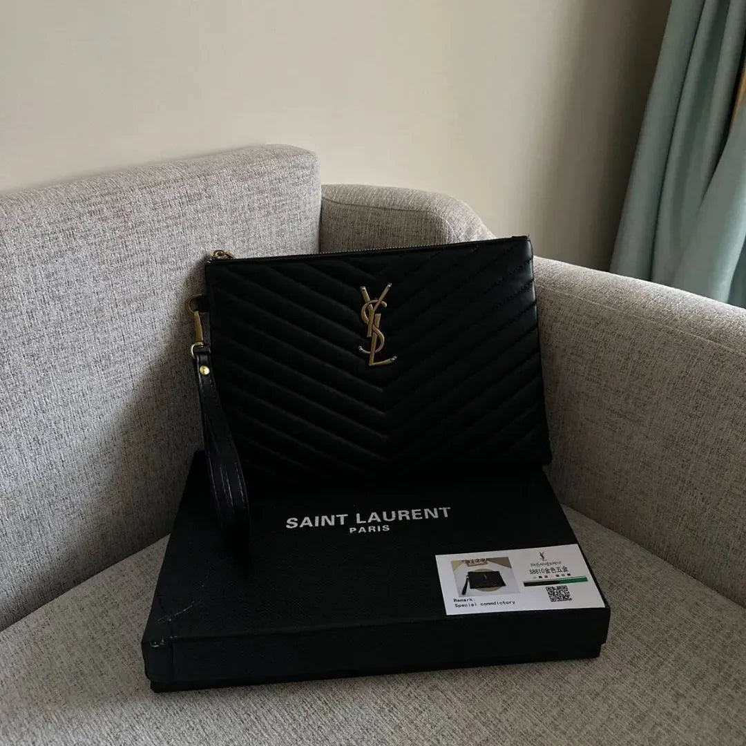 Saint Laurent Black Pouch in Matelassé Leather