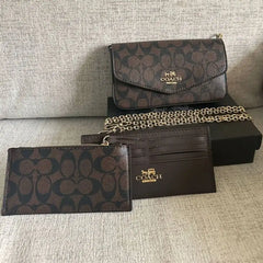 Coach Envelope Clutch Crossbody in Signature Canvas- Brown
