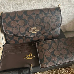 Coach Envelope Clutch Crossbody in Signature Canvas- Brown