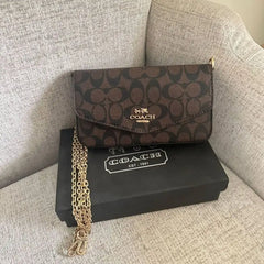 Coach Envelope Clutch Crossbody in Signature Canvas- Brown