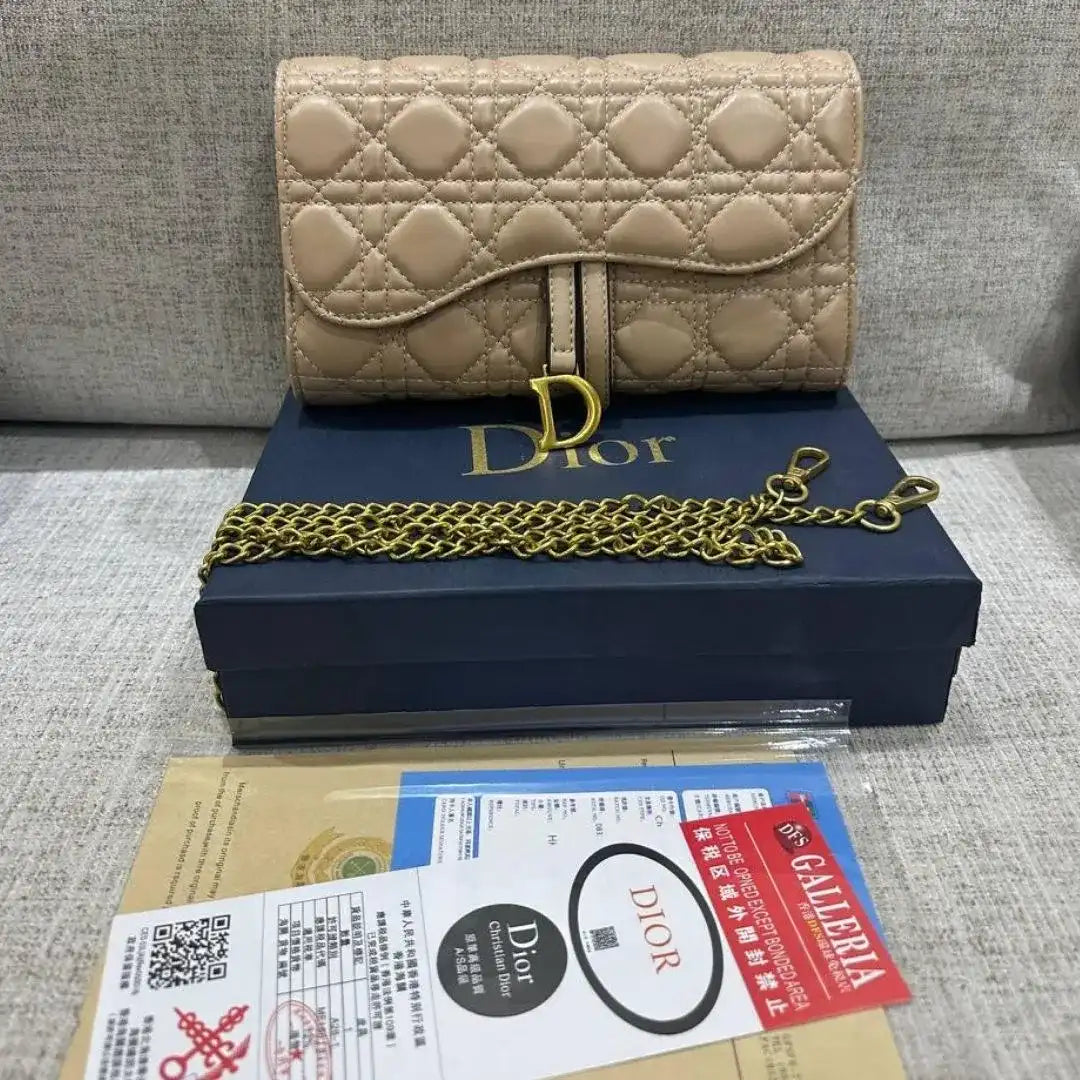 Christian Dior Beige Lady Dior Chain Pouch