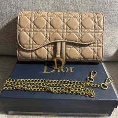 Christian Dior Beige Lady Dior Chain Pouch