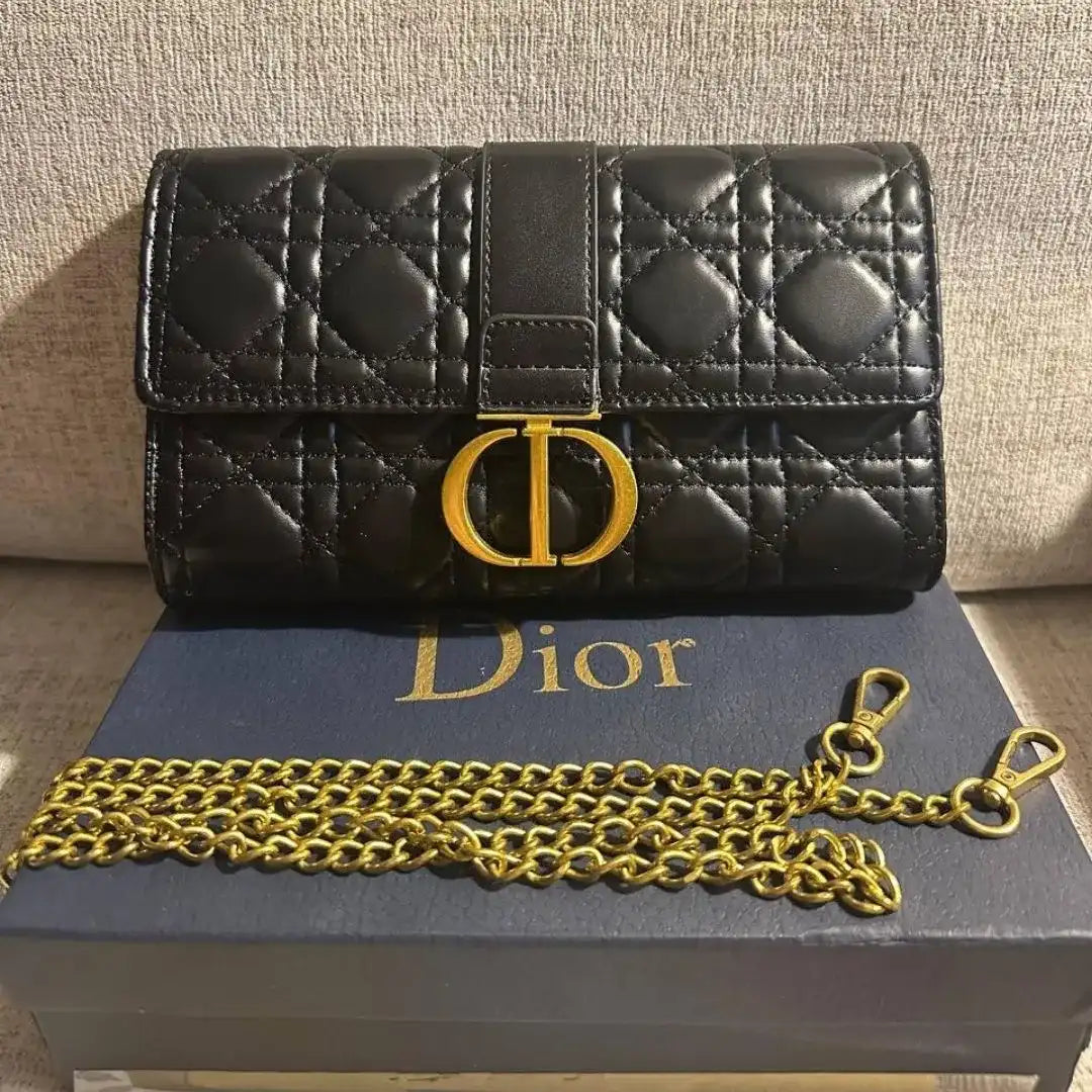 Christian Dior Black Lady Dior Chain Pouch