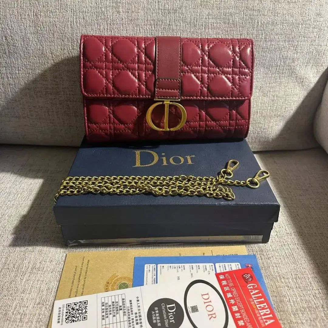 Christian Dior Burgundy Lady Dior Chain Pouch