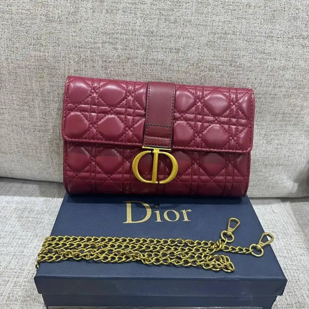 Christian Dior Burgundy Lady Dior Chain Pouch