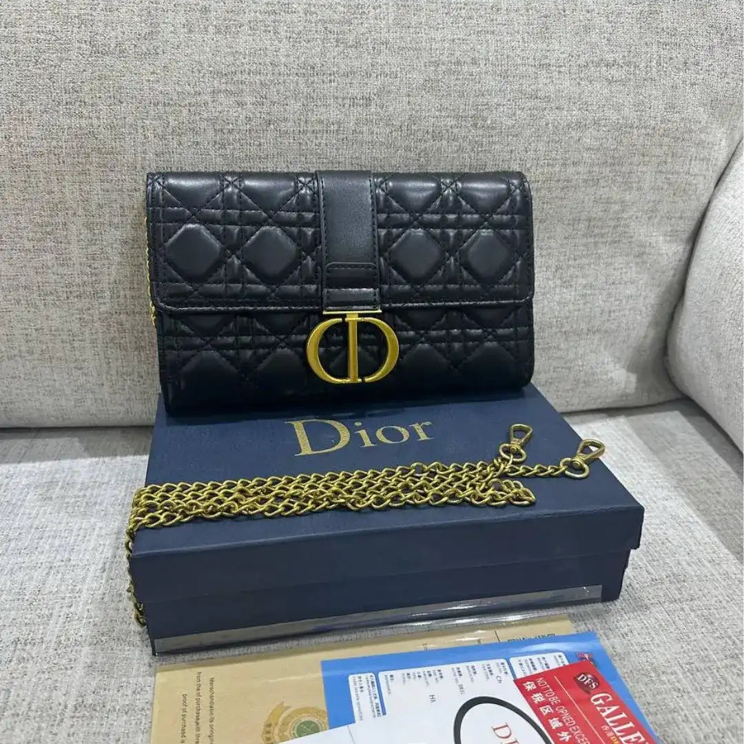 Christian Dior Black Lady Dior Chain Pouch